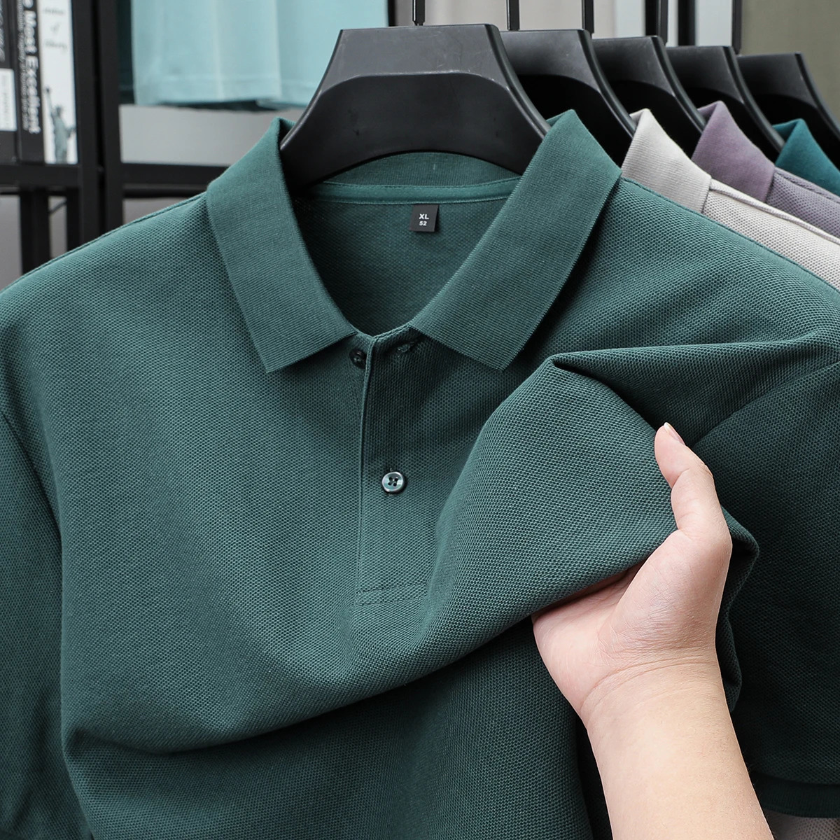 100% pure cotton high neck polo shirt short sleeved summer business ice silk lapel T-shirt solid color Paul mens clothing 250320