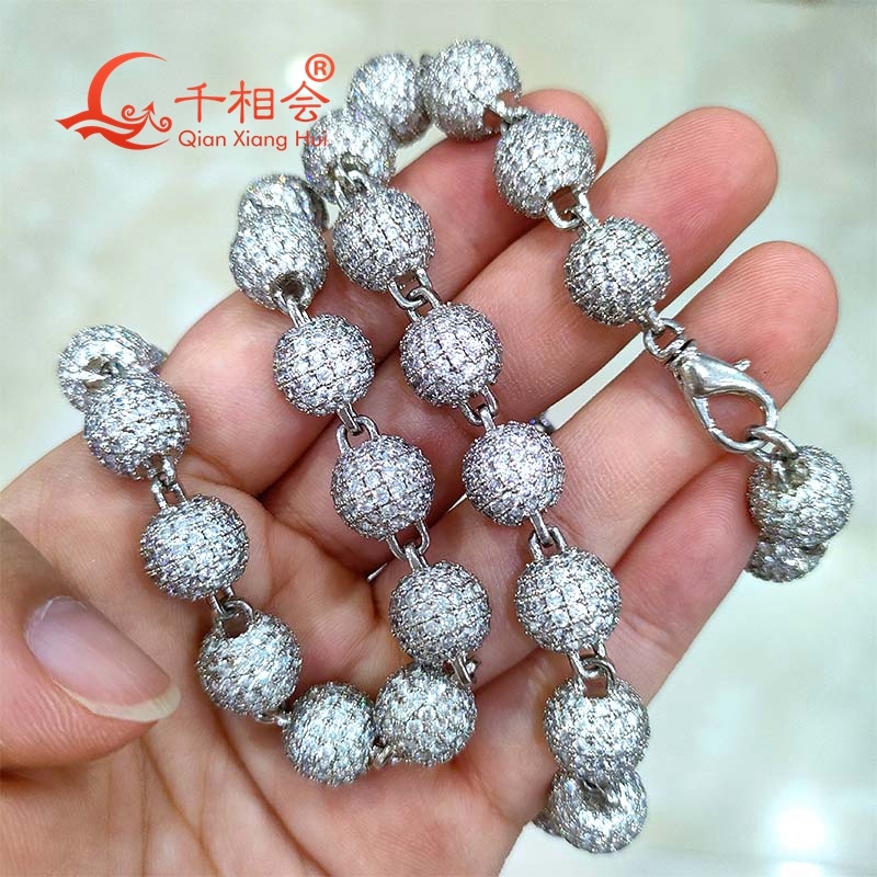 Bracetet 10mm buddha beads Silver 925 Cuban Link Hip Hop D VVS ball shape Moissanite Link Chain Jewelry Women Men Gifts