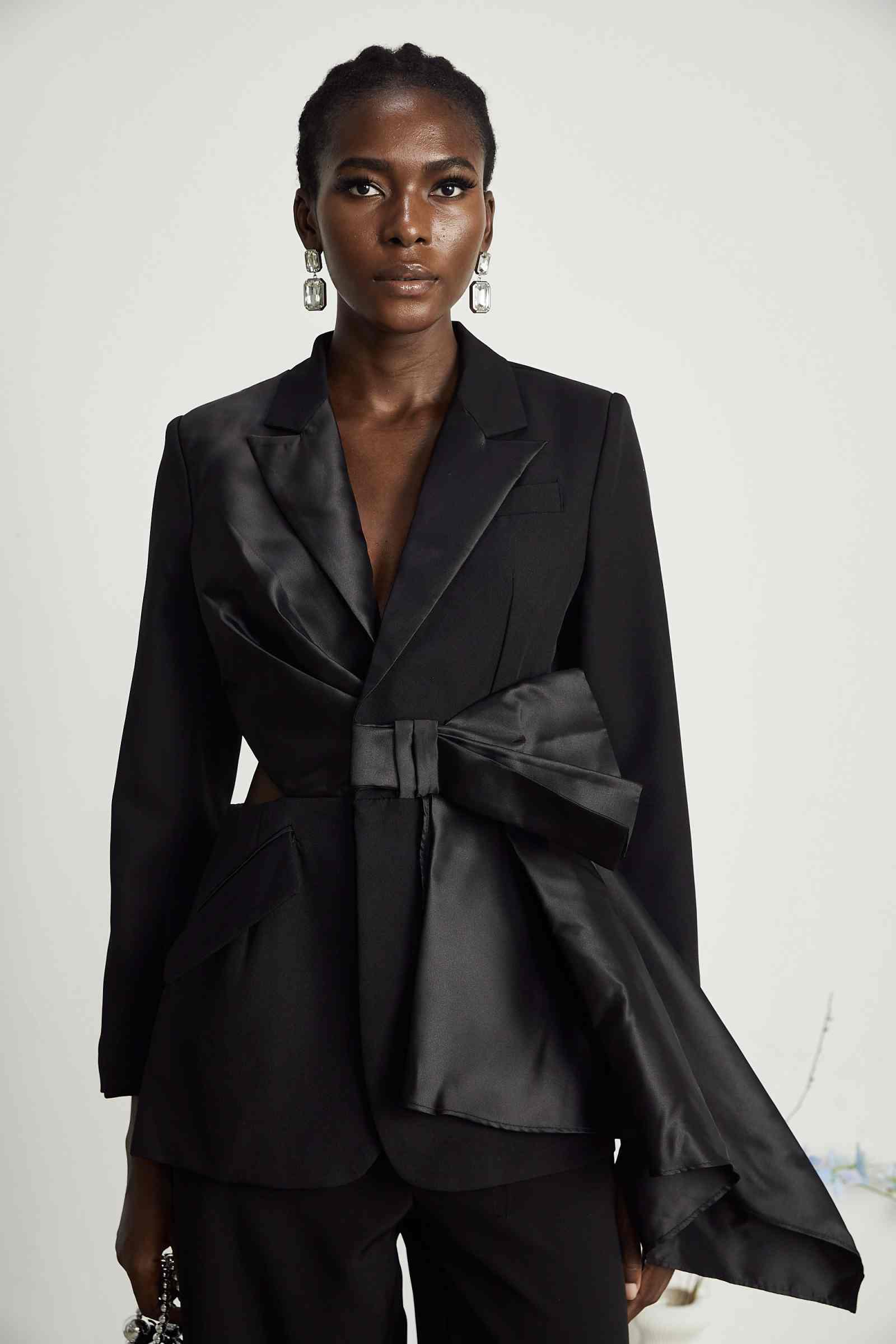 Customized Black Women Pants Suits With Big Bow Ladies Prom Birthday Party Formal Wear Outfit Flared Trousers 2 Pieces