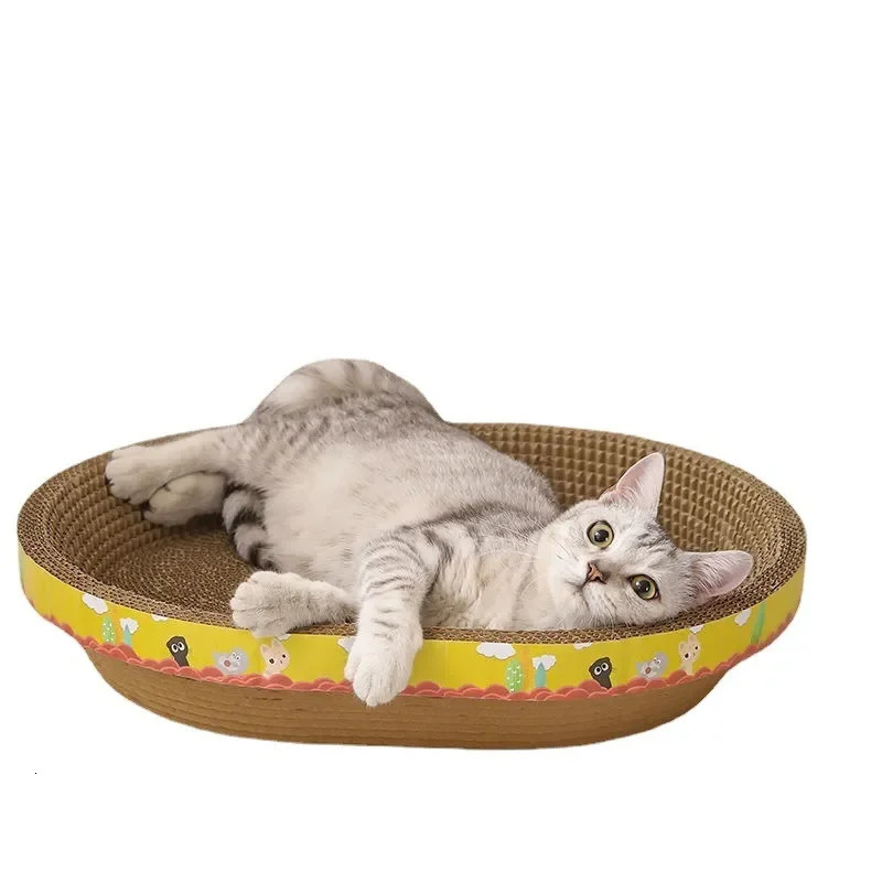 Cat Beds Furniture Board Paper Cat Claw Protect Cat Corrugated Nest Bed Cat Toys Grinding Wear-resistant Scratching Cat Oval Supplies Furniture