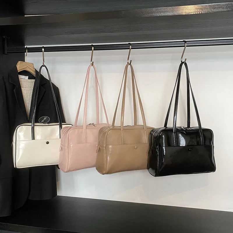 Simple solid color PU leather large capacity womens handbag shoulder bag Y250320
