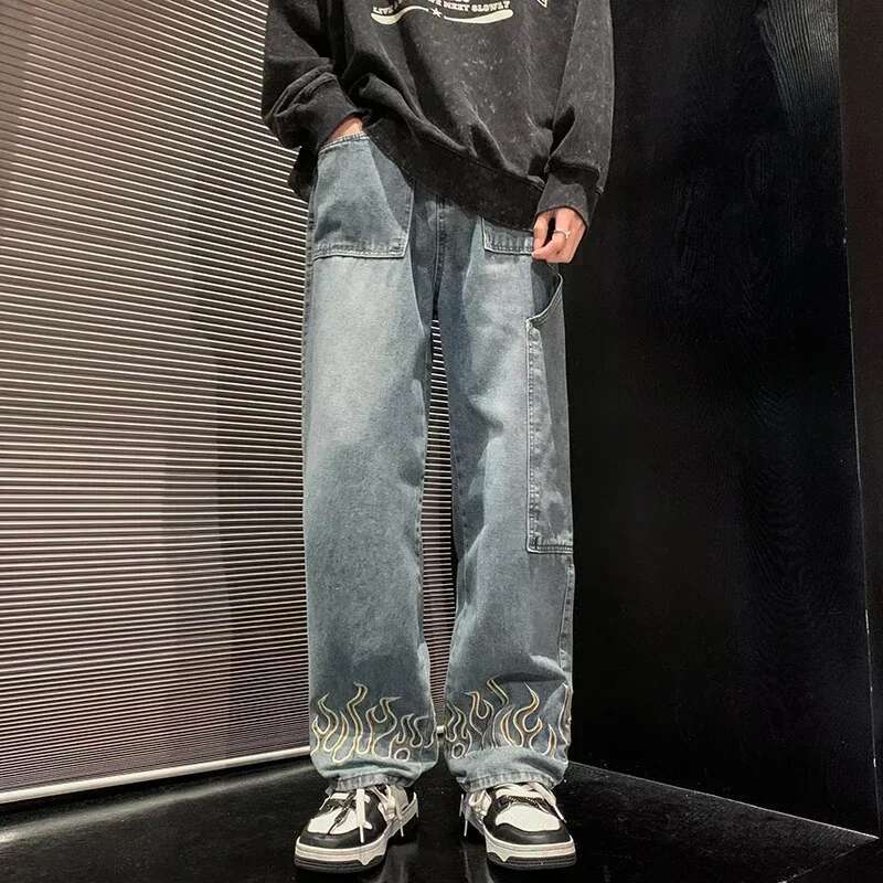 Designer Jeans Hip-hop Haruku Men's Jeans Streetwear 2025 New Personalized Embroidery Loose Denim Pants Brand Loose Straight Leg Wide Leg Men