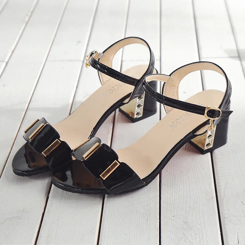 Open Toe Womens Thick High Heels Metal Decoration 3543 Sandals Black and White Fashion Casual 250321BJ - view 6