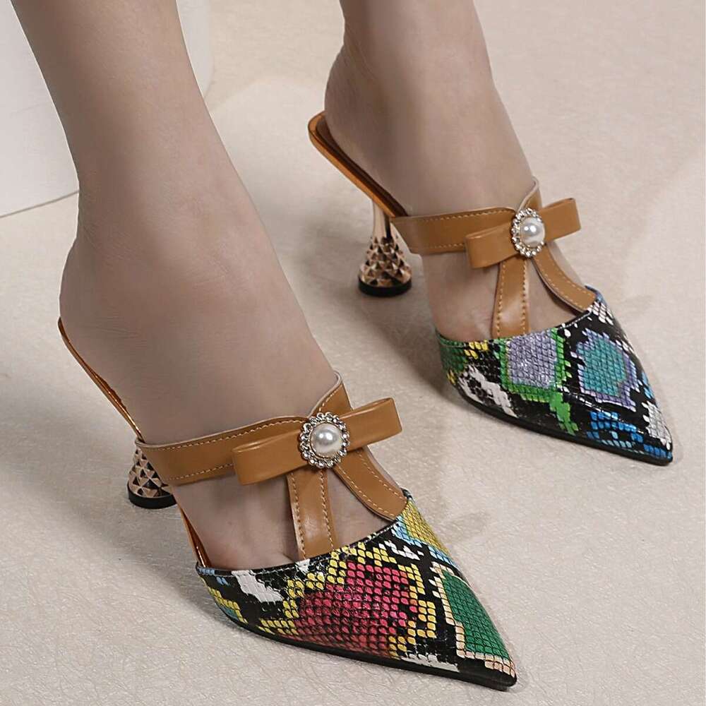High Heel Autumn New Women S Shoes High Heels Pointed Slippers Snake Skin Pattern Strap Fashion Sandals
