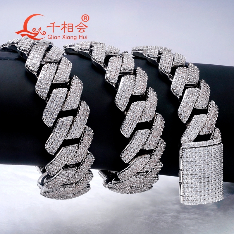 Necklace 12-18mm 925 Silver 3 rows Cuban Link Iced Out Hip Hop white round Moissanite Chain Jewelry for Women Men Gifts