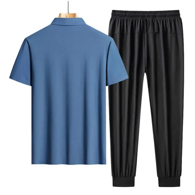 9xl 8xl Men Polo Shirt Pants Suit 2pcs Mesh Fabric Oversize Short Sleeve Polos Ice Silk Quick Dry Sportswear Loose Tracksuit Set 250318