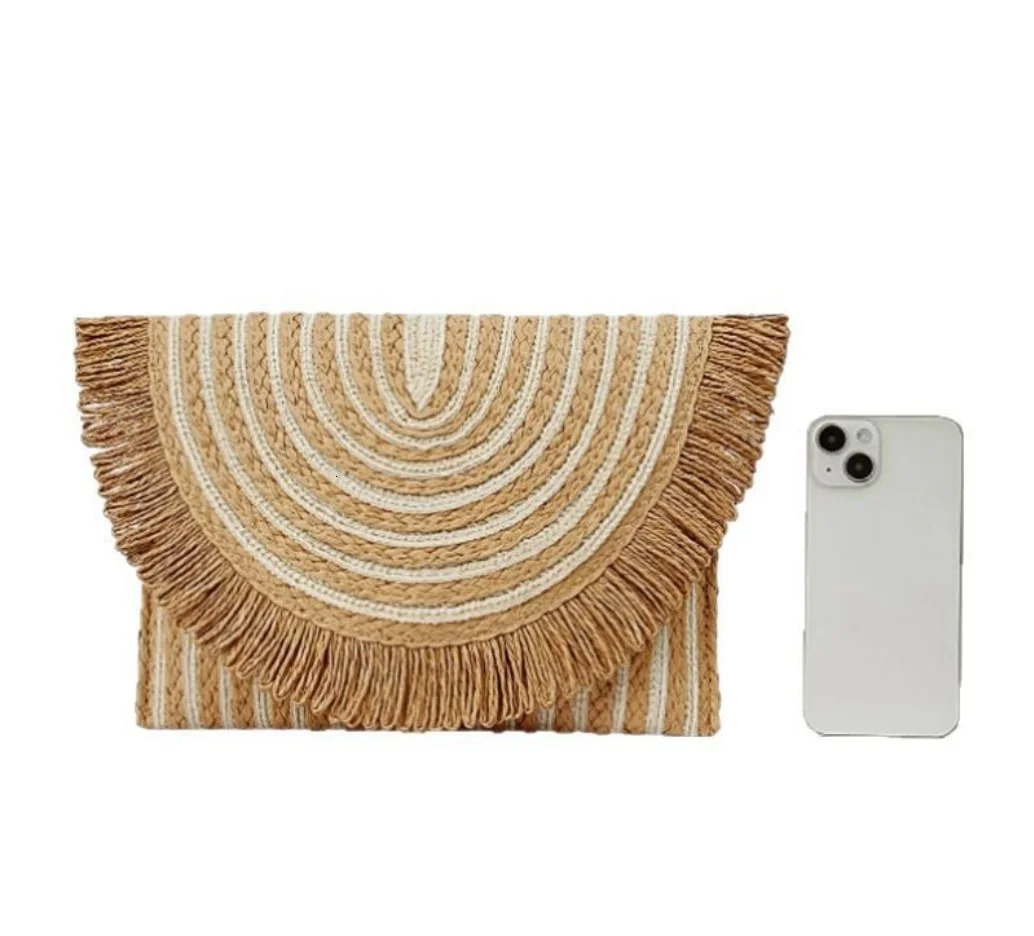 woven clutch bag exclusive striped laminated sage European and American fashionable edge 250317