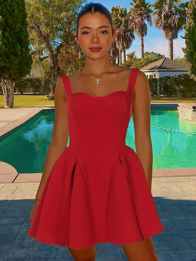 DGLUKE Red Corset Mini Dress For Women Sweetheart Neck Backless A-Line Short Summer Dress Sexy Birthday Party Dress Prom 250320