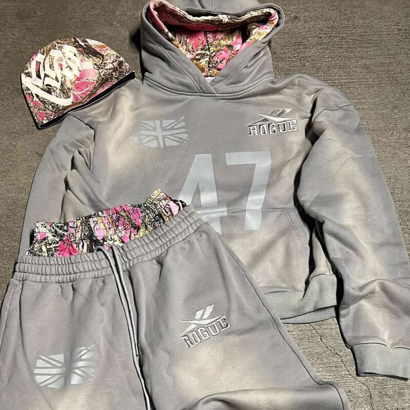 Street American Trendy Hip Hop Harajuku Hoodie Sweatpants Casual Set for Women and Men