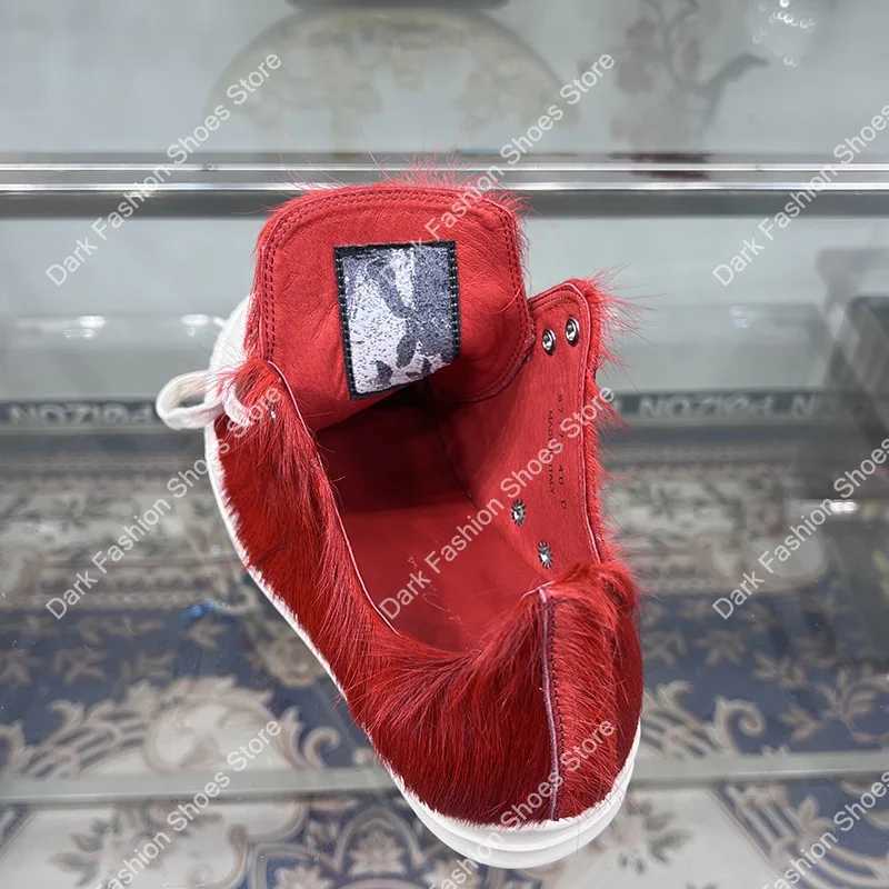 24ss new horsehair low top high-quality casual shoes deep red mens leather thick soled lace luxury sports ribbed sports shoes Y250320