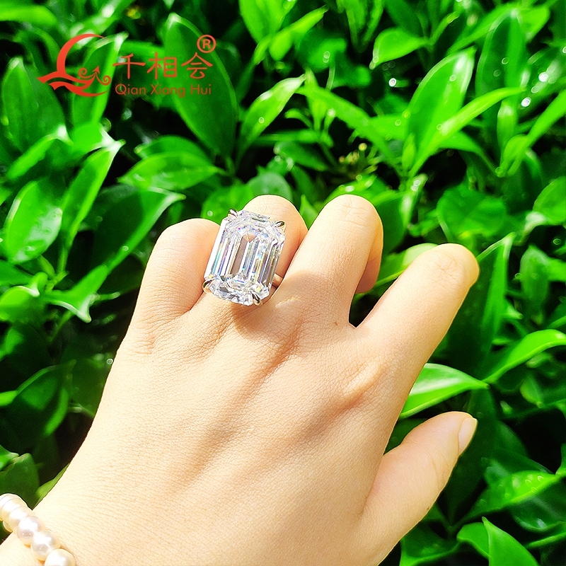 15.5*22mm 30ct emerald stone Sterling 925 Silver hip hop Moissanite Ring Men women Diamonds Male fine Jewelry