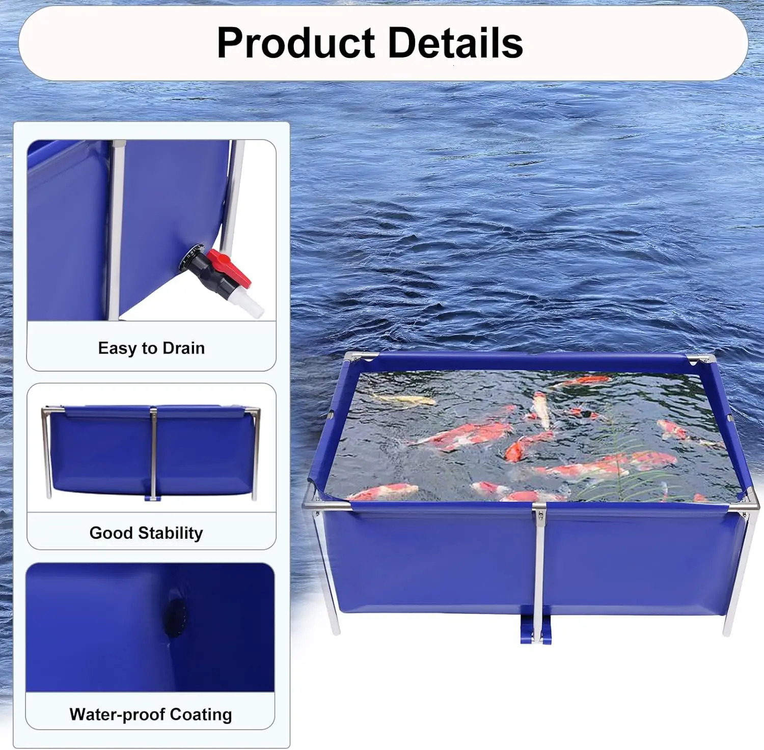 Foldable Fish Pond Tank Aquarium Canvas Small Above Ground Koi Goldfish Breeding Pondtank Indoor Outdoor 250318