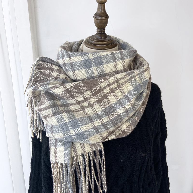K190 2024 new thick scarf Korean sweet warm imitation cashmere scarf plaid shawl neck scarf female factory wholesale