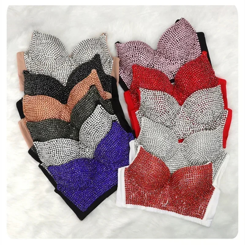 Women Tank Tops Sequined Rhinestone Pearl Wedding Push Up Bra Woman Clothes Camis Stage Ladies Crop Top Corset y2k Blusas 250320