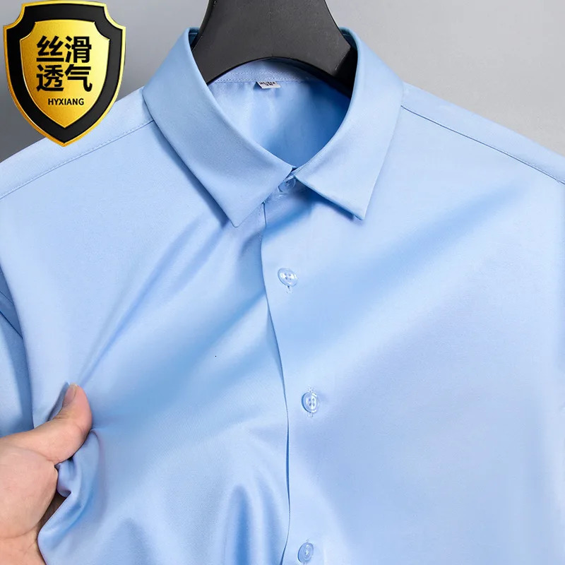 6XL mens shirt Dress Long sleeve Ice silk plus size Business casual high quality wear free breathable slim solid color 250320