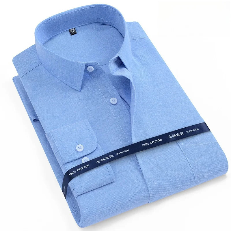 100% Pure Cotton Oxford Men Solid Color Shirt Long Sleeve Regular Fit Men Pocket Casual Shirt Leisure Autumn Male Blouse 7XL 8XL 250320