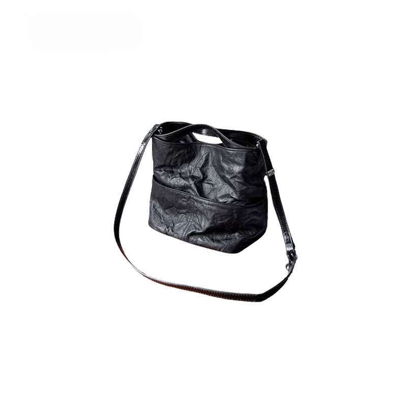 Women's Bags Black Handbag for Women New Spring/Summer High Quality Texture Lazy Style Soft Leather Folded Crossbody Bucket Bag