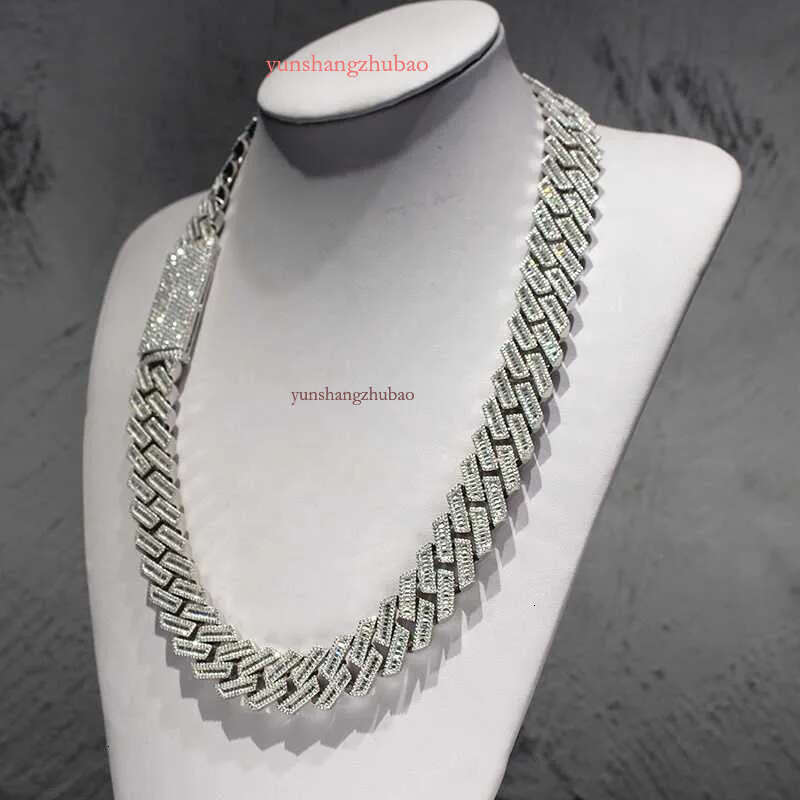 KIBO Hip Hop Jewelry 18MM Sier VVS Baguette Moissanite Dia Cuban k Chain
