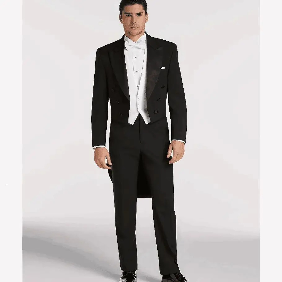 Mens Long Tailcoat Three Pieces JacketPantsVest set Handsome Highend Male Formal Party Prom Suit 250311
