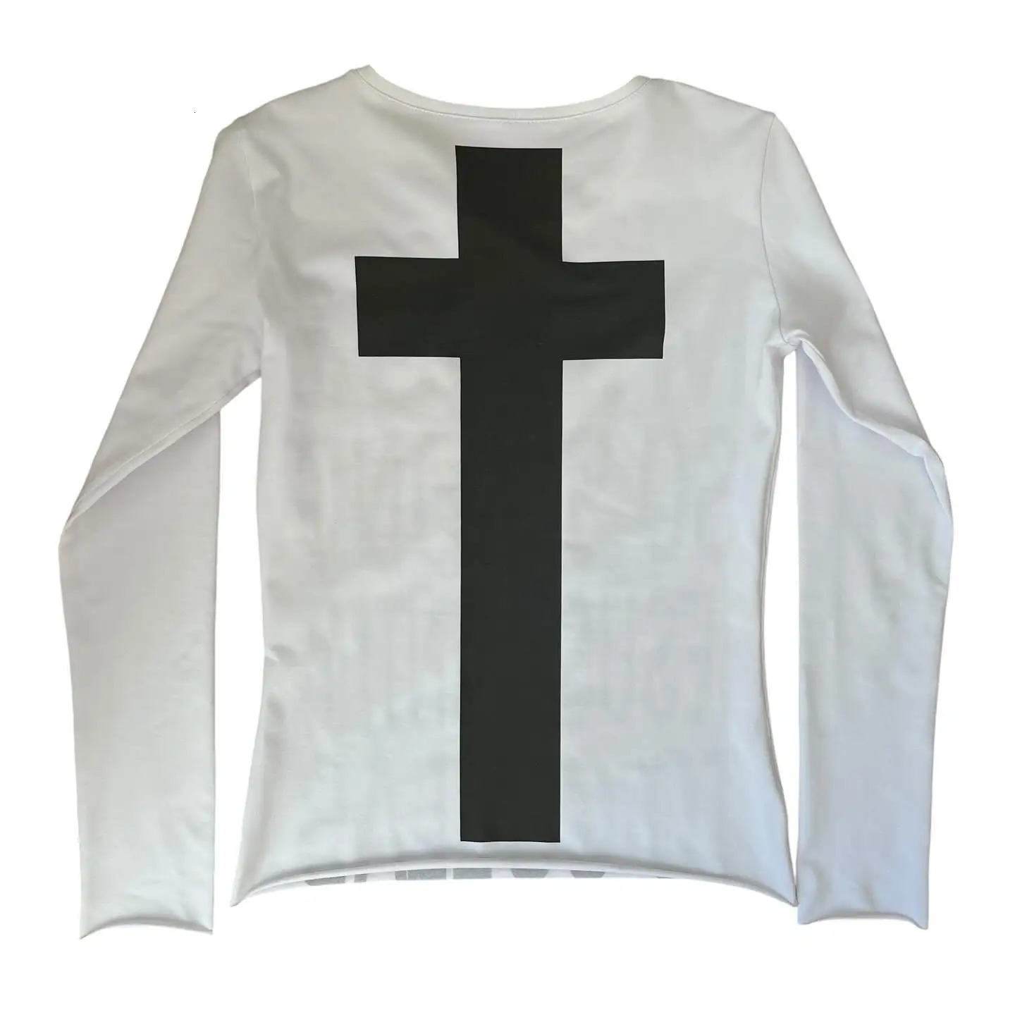Vintage Y2k Womens T-shirt White Trash monogram print Cross Pattern Long sleeve T-shirt Harajuku Aesthetic Street American emo 250320