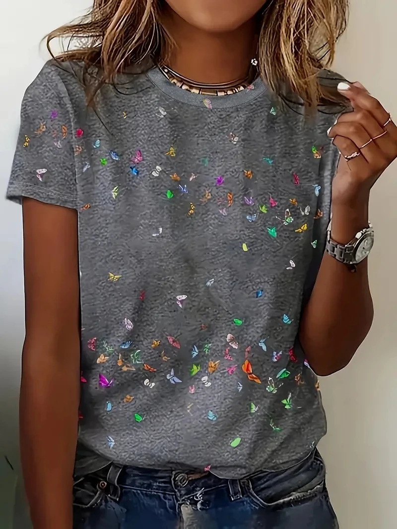 Print Tees Casual Street Tops Tshirts Woman Clothing Summer 2025 Short Sleeve Womens TShirt Offers Chic 250311