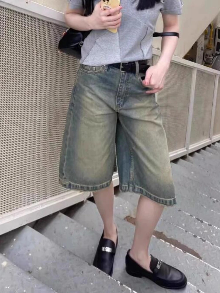 S-4XL Denim Shorts Women Chic Leisure Streetwear High Waist Korean Style Summer Knee Simple Comfortable Students Clothing 250320