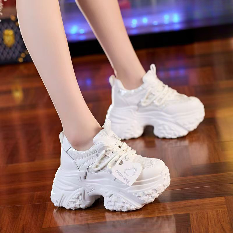 2025 new silver height increasing small and multifunctional thick soled women's designer fashionable sports and leisure shoes