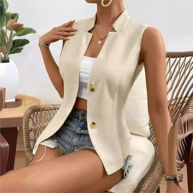Fashion Office Ladies Vest Jackets For Women Elegant Outerwears Single Breasted V-neck Sleeveless Office Jacket Coats 250320
