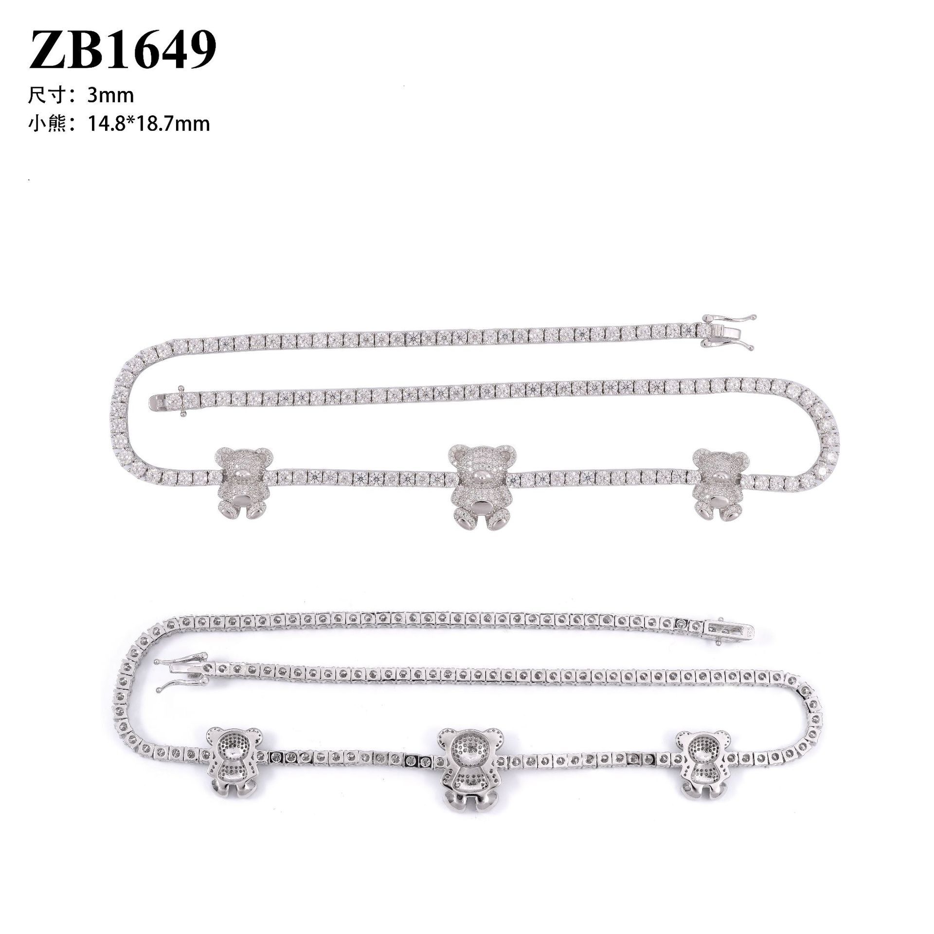 Diamond Hair New 925 Silver Moissanite Tennis Chain Main Stone 3mm Bear Hip Hop Necklace HipHop