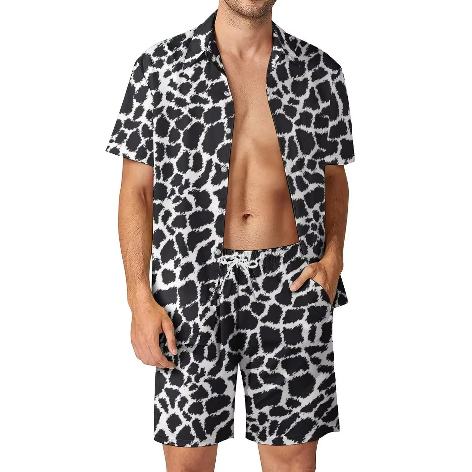 Leopard Shirt Mens Shirt Set Casual Fashion 3D Printed Short Sleeve Shirt Oversized Beach Shorts Hawaiian Set 250314