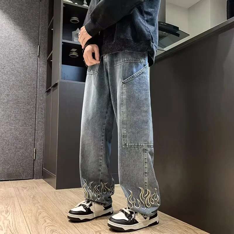 Designer Jeans Hip-hop Haruku Men's Jeans Streetwear 2025 New Personalized Embroidery Loose Denim Pants Brand Loose Straight Leg Wide Leg Men