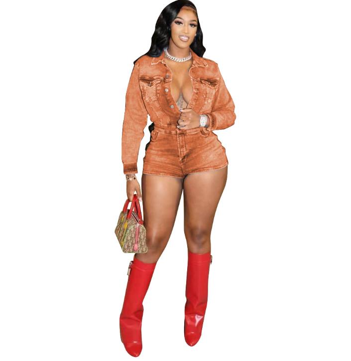 Long sleeved stretch jumpsuit Explosive stretch jumpsuit shorts