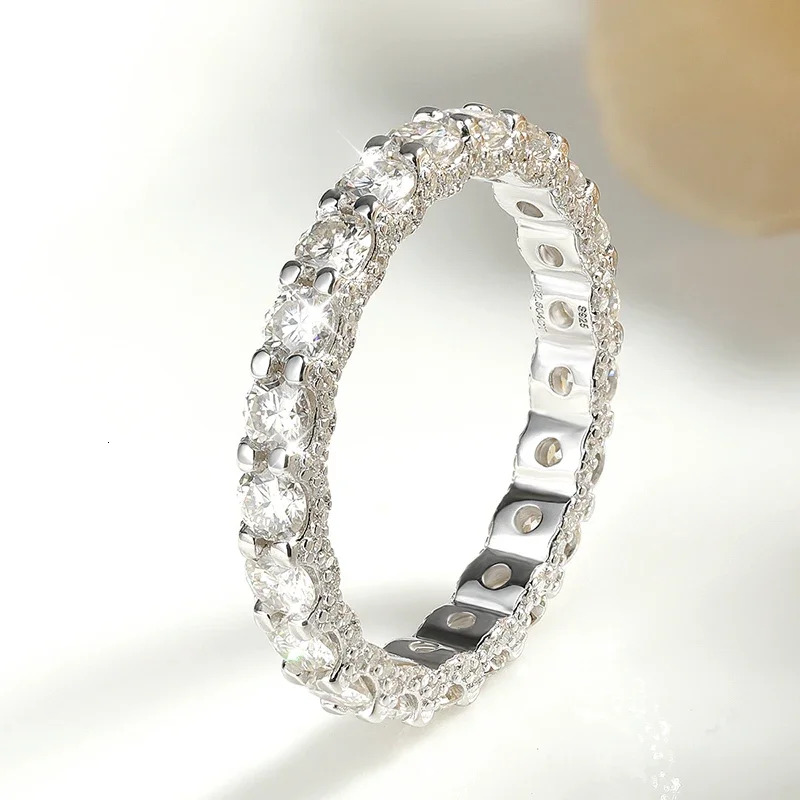 Full Diamond Moissanite Ring 925 Sterling Silver Plated 18K White Gold with Certificate Engagement Ring for Women Luxury Jewelry