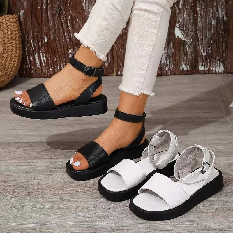 Summer Womens Sandals y Leather Fashion Square Open Lace Comfortable Block Heel Platform 250321BJ - view 6