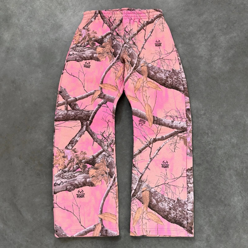 Y2K Trendy Sweatpants Pink Camo Printed Pattern Trousers Streetwear Harajuku Retro Camouflage Loose Unisex Straight Leg Pants 250320