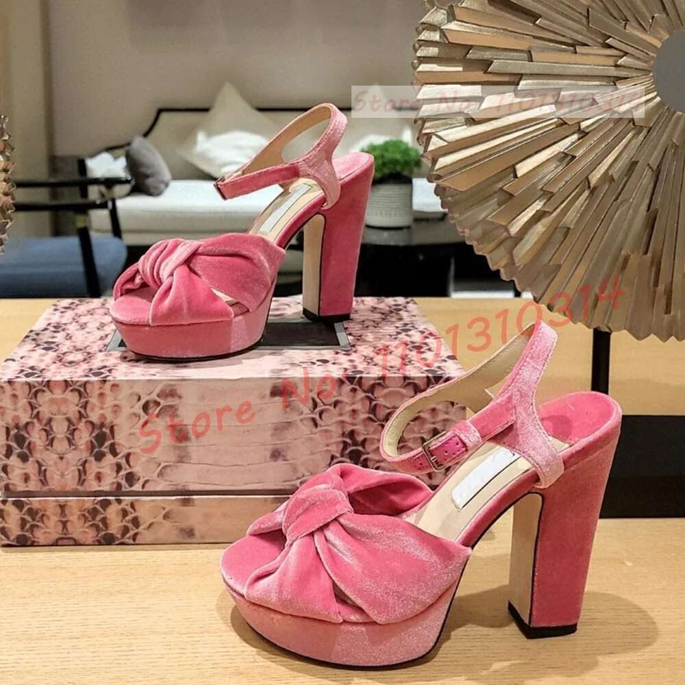Wedge Heels Pink Bowknot Platform Women Lovely High Chunky Heels Open Toe Satin Shoes Ladies Summer Veet Sandals