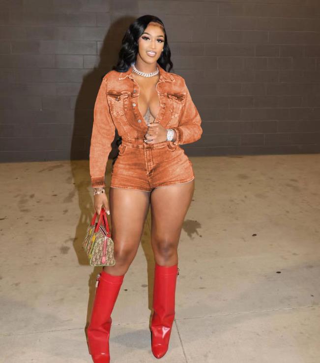 Long sleeved stretch jumpsuit Explosive stretch jumpsuit shorts