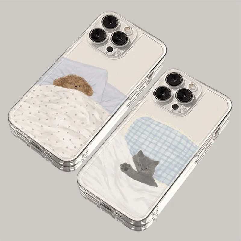 New Arrival Dog Cat Couple Phone Case For iPhone 16E 16 15 11 12 14 13 Pro Max Mini XS XR 7 8 Plus SE2 Cute Cartoon Animal Shockproof Cover T250321
