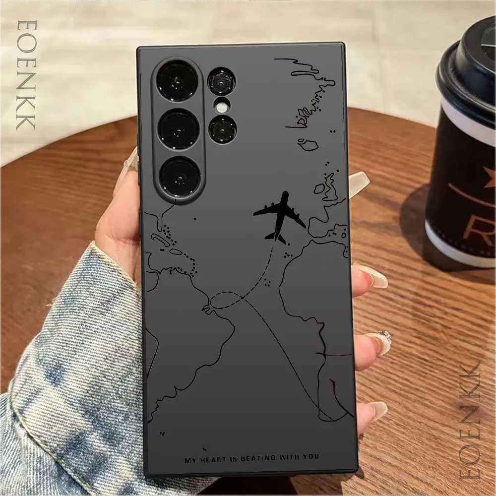 Silicone phone case suitable for Galaxy S25 S24 Ultra S23 S22 S21 S20 Ultra FE Plus Note 10 20 Lite airplane route design coverXJ250321