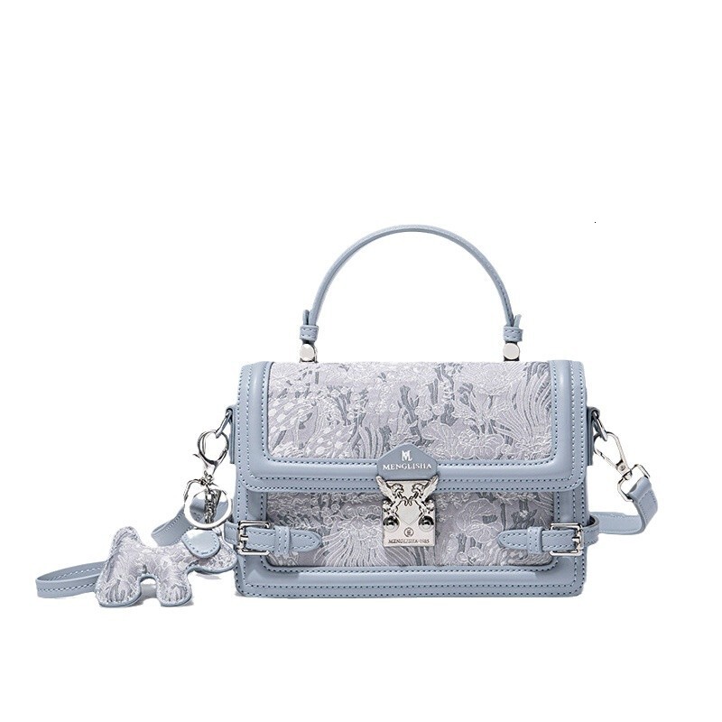 2025S Fashion Designer MENGLISHA New Blue Embroidered Women S Bag Niche And High End Single Shoulder Crossbody Small Square Bag