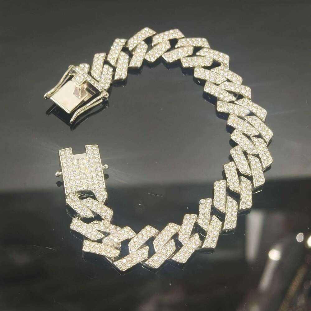 15mm alloy full dia Cuban chain men's double row quadrilateral hip-hop necklace accessory gift for man