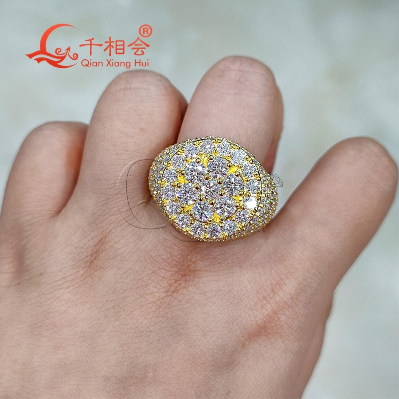 19.5mm round Yellow Silver S925 D VVS1 Moissanite Half Band Ring for Men Women Luxury Wedding Gift