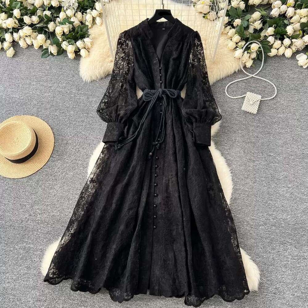 Dresses Whitedress June French High-end Dress 2025 Spring Waistband Heavy Embroidery V-neck Lantern Sleeves Single Breasted Long Skirt for Children