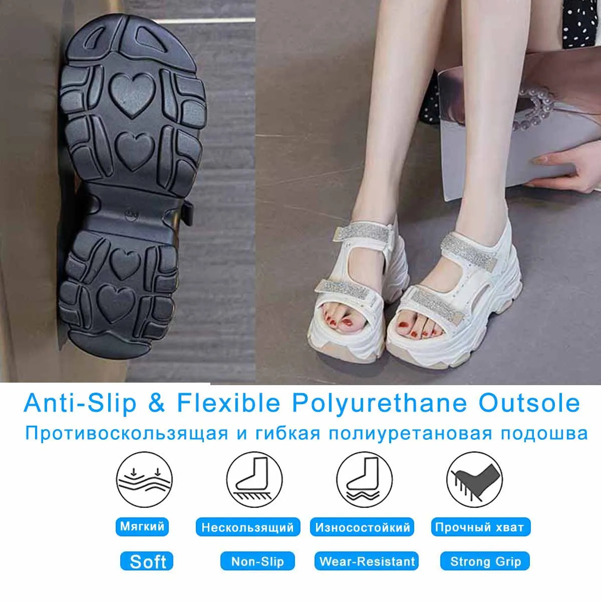 Fujin 7cm synthetic leather pump platform wedge hook summer hollow sandals flat womens slider fashion shoes 250321BJ - view 4