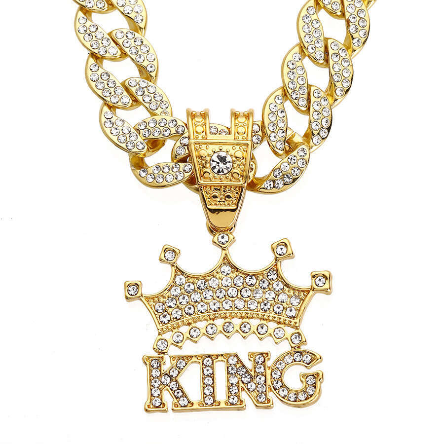Hip hop with full dia letters, crown, KING zinc pendant, trendy cool alloy necklace accessories, men's