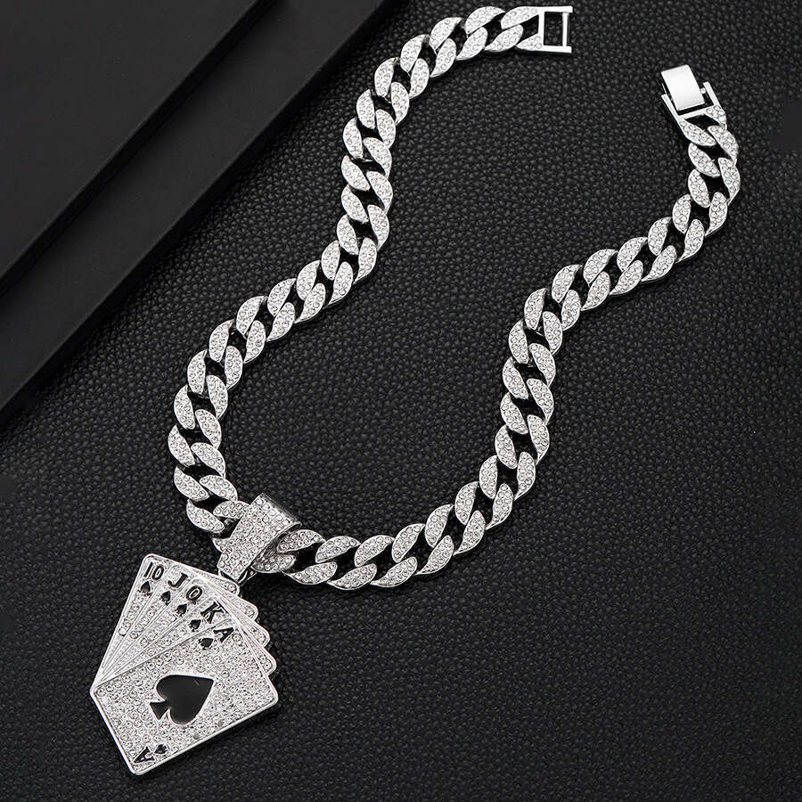 Hip hop niche street rap poker pendant, environmentally friendly alloy Cuban necklace, men's necklace