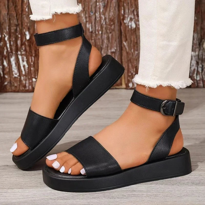 Summer Womens Sandals y Leather Fashion Square Open Lace Comfortable Block Heel Platform 250321BJ