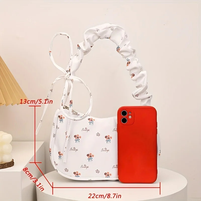 Fashion Flower Nylon Shoulder Bag Elegant Underwear Wallet with Fixed Strap Womens Zipper 250320