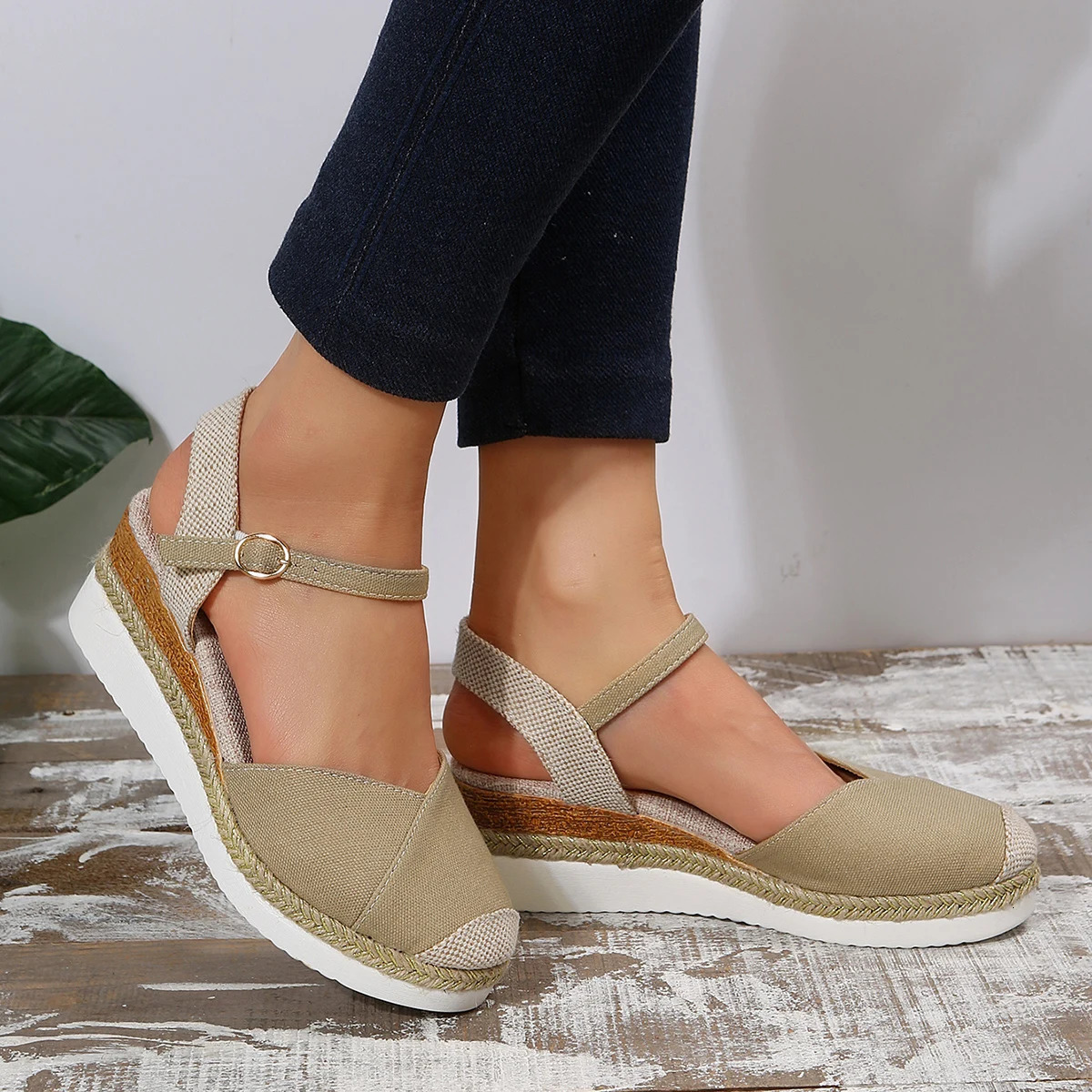 Women Closed Toe Wedge Sandals Summer Buckle Strap Gladiator Shoes Woman Fashion Espadrilles Platform 250321BJ - view 3