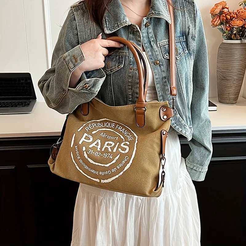 Vintage-Inspired Canvas Letter-Themed Crossbody - Durable Spacious - Perfect for Work Travel School or Vacation Y250319